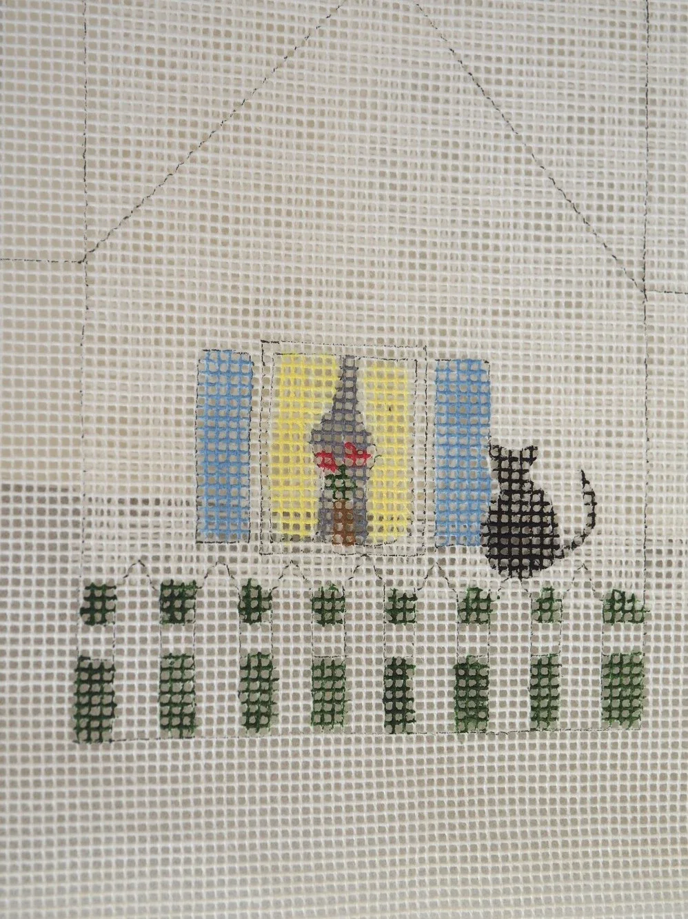 Charlotte Westerfield Vintage Hand Paint Needlepoint Canvas 3D House Brick Cover